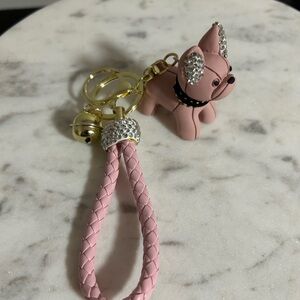 New Pink Dog Keychain with Rhinestones